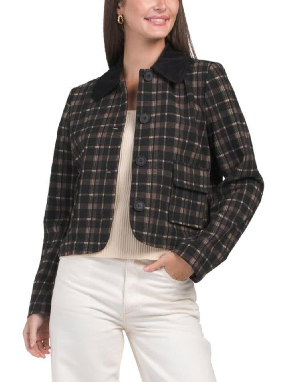 BAGATELLE COLLECTION Cropped Jacket With Mixed Collar
